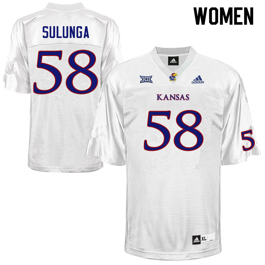 Women #58 Nahe Sulunga Kansas Jayhawks College Football Jerseys Sale-White